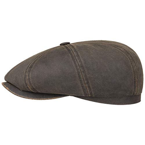 Stetson Gorra Plana Hatteras Old Cotton, Mujer/Hombre - Gorra Newsboy con protección UV 40 - Impermeable - Boina con algodón - Verano/Invierno marrón L (58-59 cm)