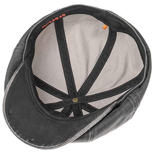 Stetson Gorra Plana Hatteras Old Cotton, Mujer/Hombre - Gorra Newsboy con protección UV 40 - Impermeable - Boina con algodón - Verano/Invierno Negro M (56-57 cm)