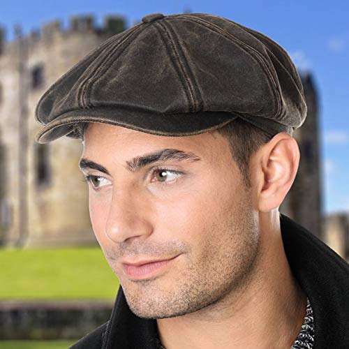 Stetson Gorra Plana Hatteras Old Cotton, Mujer/Hombre - Gorra Newsboy con protección UV 40 - Impermeable - Boina con algodón - Verano/Invierno Negro M (56-57 cm)