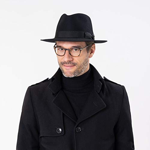 Stetson Sombrero Bogart Penn Mujer/Hombre - Made in The EU de Fieltro Pelo con Vuelta Forro, Banda Grosgrain Verano/Invierno - 58 cm Negro
