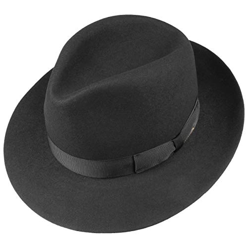 Stetson Sombrero Bogart Penn Mujer/Hombre - Made in The EU de Fieltro Pelo con Vuelta Forro, Banda Grosgrain Verano/Invierno - 58 cm Negro