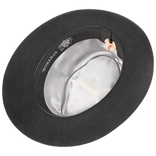 Stetson Sombrero Bogart Penn Mujer/Hombre - Made in The EU de Fieltro Pelo con Vuelta Forro, Banda Grosgrain Verano/Invierno - 58 cm Negro