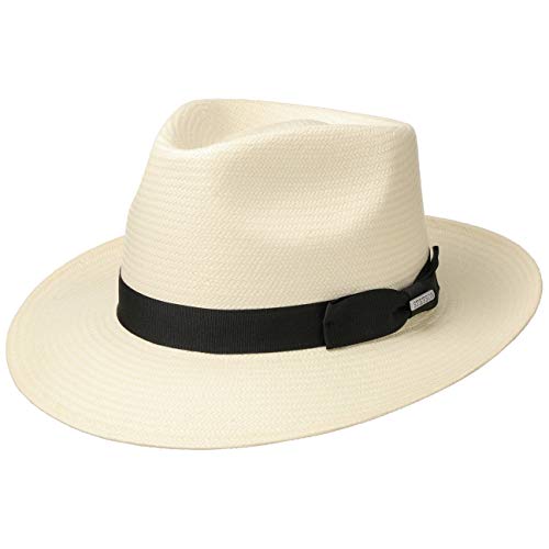 Stetson Sombrero Bogart Toyo Telida Mujer/Hombre - de Paja Sol con Banda Grosgrain Primavera/Verano - XXL (62-63 cm) Natural