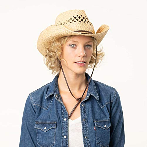 Stetson Sombrero Cowboy Rafia Larimore by pajacinta Barbilla (M (56-57 cm) - Natural)