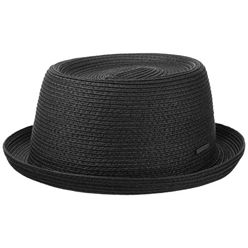 Stetson Sombrero Dawson Black Pork Pie Hombre - de Playa Sol Fedora Primavera/Verano - M (56-57 cm) Negro