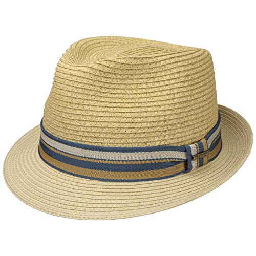 Stetson Sombrero de Paja Licano Toyo Trilby Hombre - Playa Sol con Banda Grosgrain Primavera/Verano - L (58-59 cm) Beige