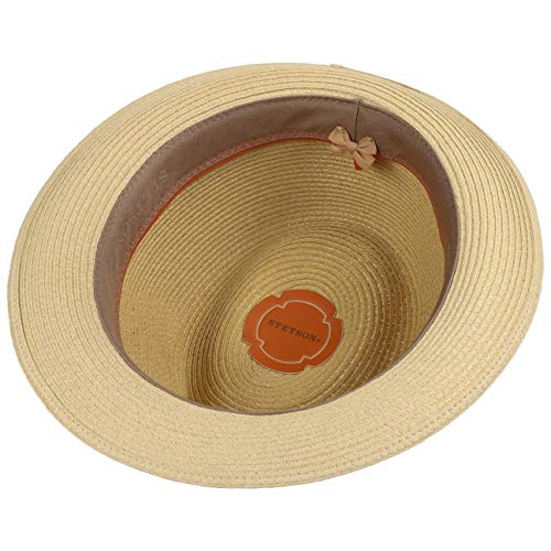 Stetson Sombrero de Paja Licano Toyo Trilby Hombre - Playa Sol con Banda Grosgrain Primavera/Verano - S (54-55 cm) Beige