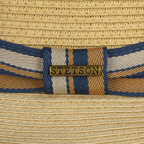 Stetson Sombrero de Paja Licano Toyo Trilby Hombre - Playa Sol con Banda Grosgrain Primavera/Verano - S (54-55 cm) Beige