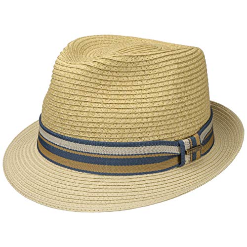 Stetson Sombrero de Paja Licano Toyo Trilby Hombre - Playa Sol con Banda Grosgrain Primavera/Verano - S (54-55 cm) Beige