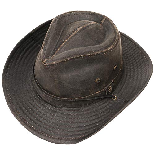 Stetson Sombrero Diaz Mujer/Hombre - de Vaquero Tela Look Vintage con Tira para el mentón, Ribete, Flecos Verano/Invierno - L (58-59 cm) marrón