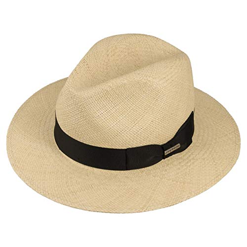 Stetson Sombrero Marcellus Panamá Hombre - Made in Ecuador de Verano Paja Panamá con Banda Grosgrain, Grosgrain Primavera/Verano - S (54-55 cm) Natural
