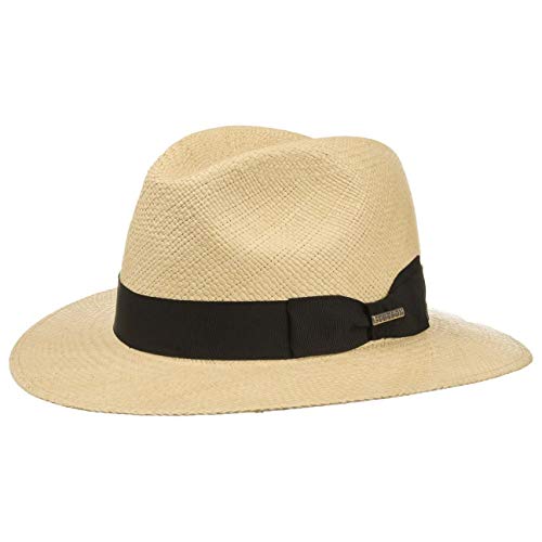 Stetson Sombrero Marcellus Panamá Hombre - Made in Ecuador de Verano Paja Panamá con Banda Grosgrain, Grosgrain Primavera/Verano - S (54-55 cm) Natural