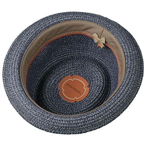 Stetson Sombrero Robstown Toyo Pork Pie Mujer/Hombre - de Verano Sol Paja Primavera/Verano - XL (60-61 cm) Azul