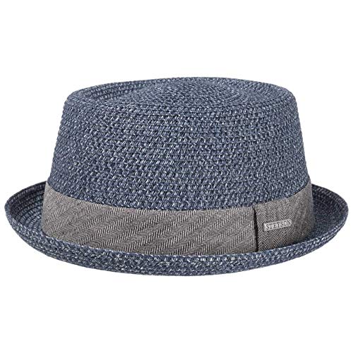 Stetson Sombrero Robstown Toyo Pork Pie Mujer/Hombre - de Verano Sol Paja Primavera/Verano - XL (60-61 cm) Azul