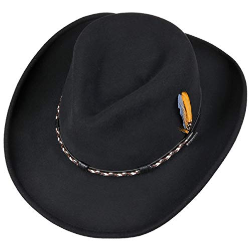 Stetson Sombrero VitaFelt Amasa Mujer/Hombre - Made in USA de Fieltro Vaquero con Banda Piel Verano/Invierno - M (56-57 cm) Negro