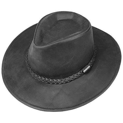 Stetson Sombrero Western Buffalo Leather Mujer/Hombre - de Rodeo Vaquero con Banda Piel Verano/Invierno - M (56-57 cm) Negro