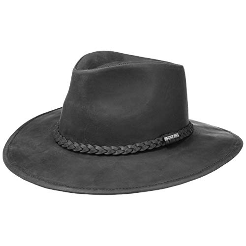 Stetson Sombrero Western Buffalo Leather Mujer/Hombre - de Rodeo Vaquero con Banda Piel Verano/Invierno - M (56-57 cm) Negro