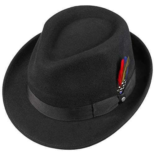 Stetson Trilby de Fieltro Elkader Mujer/Hombre - Sombrero Hombre Fedora con Banda Grosgrain Verano/Invierno - L (58-59 cm) Negro