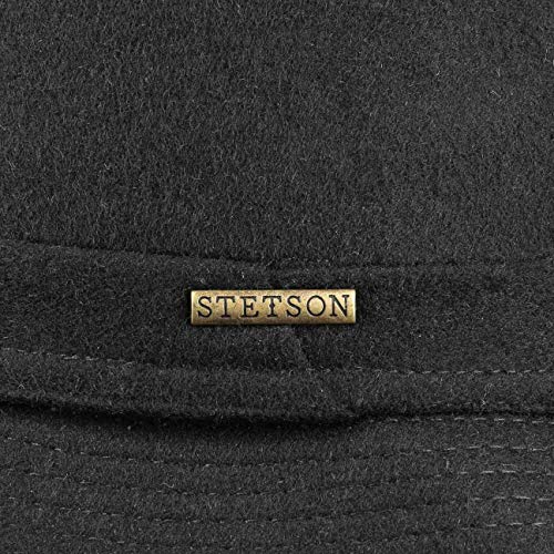 Stetson Wool Pork Pie Sombrero Hombre/Mujer - Sombrero de Fieltro Porkpie Made in Italy - Sombrero con Lana Virgen y Forro de algodón - Fedora Otoño/Invierno - Sombrero de Invierno Negro 55 cm