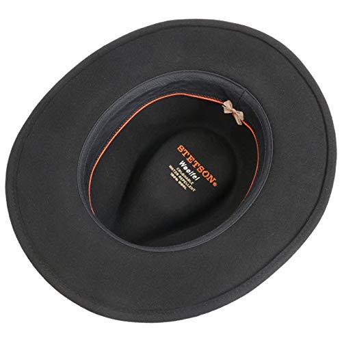 Stetson Yutan Sombrero de Fieltro Mujer/Hombre - con Fieltro de Lana de Asahi Guard - Impermeable y Resistente a Las Manchas - Sombrero de Exteriores Plegable - Verano/Invierno - Negro S (54-55 cm)