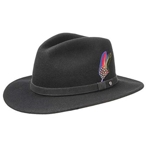 Stetson Yutan Sombrero de Fieltro Mujer/Hombre - con Fieltro de Lana de Asahi Guard - Impermeable y Resistente a Las Manchas - Sombrero de Exteriores Plegable - Verano/Invierno - Negro S (54-55 cm)