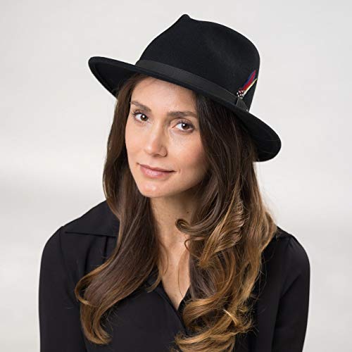 Stetson Yutan Sombrero de Fieltro Mujer/Hombre - con Fieltro de Lana de Asahi Guard - Impermeable y Resistente a Las Manchas - Sombrero de Exteriores Plegable - Verano/Invierno - Negro S (54-55 cm)