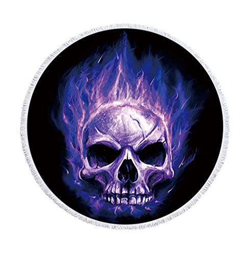 Sticker Superb Grande Cráneo del Azúcar Toalla de Playa Redonda con Borla 59 Pulgadas Marco del Cráneo Estera de Yoga Manta de Playa Mujer Niña (Morado, 150 cm)