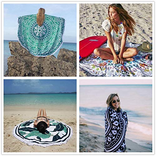 Sticker Superb Hermoso Toalla de Playa Redonda con Borla Grande 60 Pulgadas Cortina Estera de Yoga Manta de Playa para Niños Mujer y Hombre Verano (A Orillas del Mar, 150 cm)
