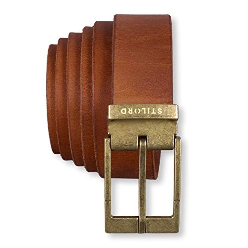 STILORD Cinturón de Cuero Vintage Hombres Mujeres Universal Acortable Piel Genuina de Búfalo, Color:veneto - marrón | Hebilla bronceada - antigua I I, tamaño:Universal 80-130 cm