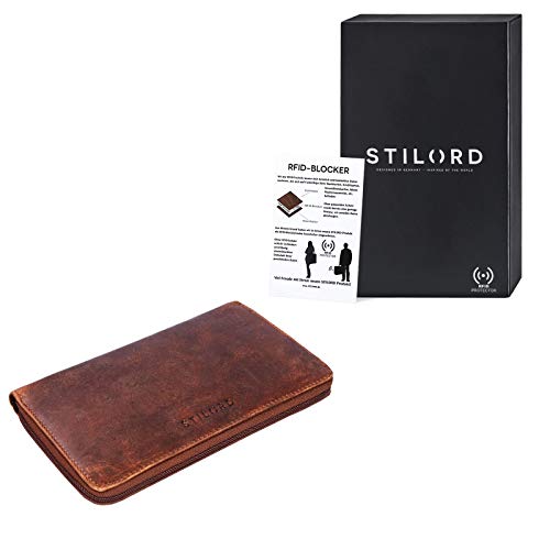 STILORD 'Emilia' Billetera de Cuero con protección RFID y NFC - Cartera Piel Viene en una Elegante Caja de Regalo, Color:Kara - Cognac
