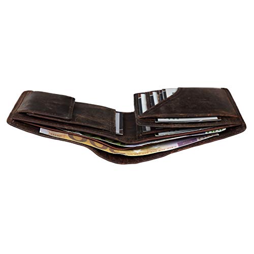 STILORD 'Marc' Cartera de Piel Estilo Vintage para Hombre Joven y Adulto Billetera y Monedero Masculino para Tarjetas Monedas y Billetes de auténtico Cuero, Color:Zamora - marrón