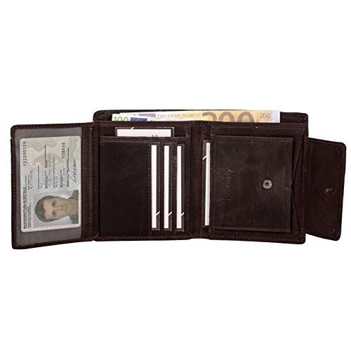 STILORD 'Marc' Cartera de Piel Estilo Vintage para Hombre Joven y Adulto Billetera y Monedero Masculino para Tarjetas Monedas y Billetes de auténtico Cuero, Color:Zamora - marrón