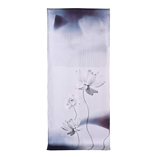 STORY OF SHANGHAI Bufandas de 100% Seda Flores Pañuelo de Morera Grande Mujer Chal Wraps Estolas Madre y Regalos Alta 170cm*55cm,Flor de Loto Gris 2