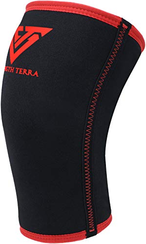 Strength Terra® Rodilleras Neopreno 7 mm para Halterofilia, Powerlifting, Weightlifting, Strongman, Musculación, 30 cm, Gran compresión, Soporte Squat, Vendaje de protección Rodilla, 1 par M