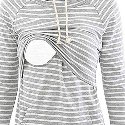 STRIR Camiseta De Mujeres Ropa para La Lactancia De Maternidad De Raya para Mujeres Las Mujeres Embarazadas Maternidad EnfermeríA Raya Lactancia Top Camiseta Blusa CóModo Y Elegante (L, Gris-B)