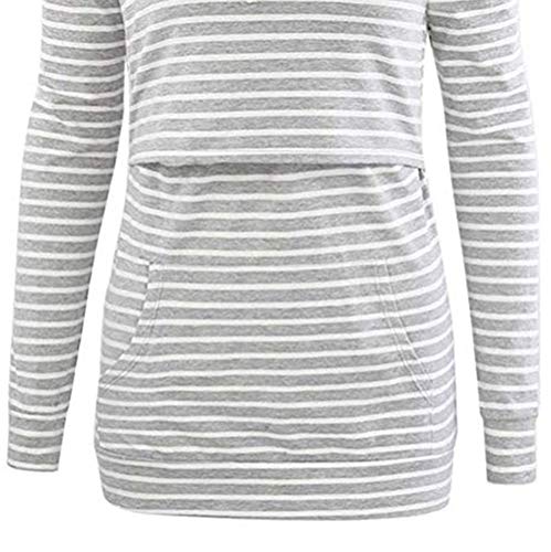 STRIR Camiseta De Mujeres Ropa para La Lactancia De Maternidad De Raya para Mujeres Las Mujeres Embarazadas Maternidad EnfermeríA Raya Lactancia Top Camiseta Blusa CóModo Y Elegante (L, Gris-B)