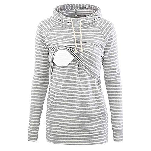 STRIR Camiseta De Mujeres Ropa para La Lactancia De Maternidad De Raya para Mujeres Las Mujeres Embarazadas Maternidad EnfermeríA Raya Lactancia Top Camiseta Blusa CóModo Y Elegante (L, Gris-B)