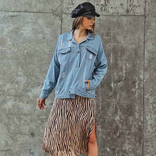 STRIR Mujer Chaqueta De Mezclilla Denim Jacket Suelto Manga Larga Cazadora Vaquera Parka Vintage Boyfriend Suelto Oversize Rotos Vaquera (XL, Azul)