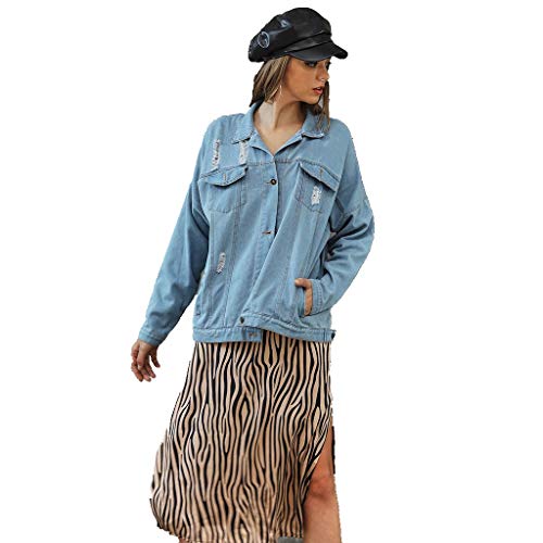 STRIR Mujer Chaqueta De Mezclilla Denim Jacket Suelto Manga Larga Cazadora Vaquera Parka Vintage Boyfriend Suelto Oversize Rotos Vaquera (XL, Azul)