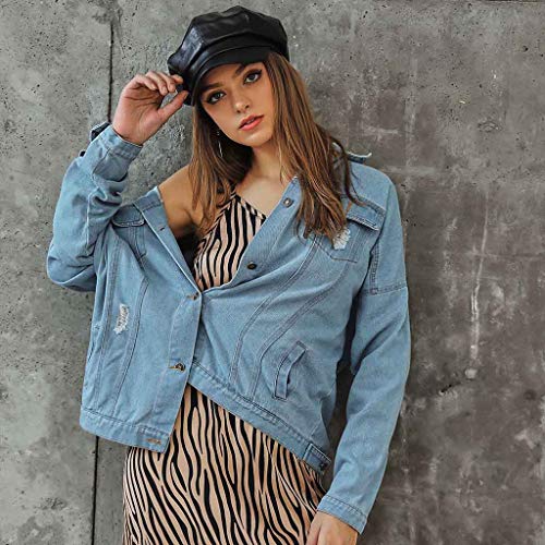 STRIR Mujer Chaqueta De Mezclilla Denim Jacket Suelto Manga Larga Cazadora Vaquera Parka Vintage Boyfriend Suelto Oversize Rotos Vaquera (XL, Azul)