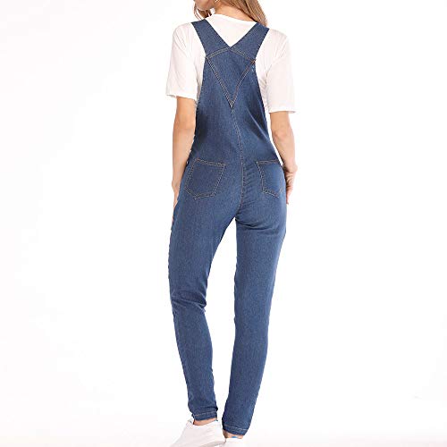 STRIR Mujer Mono Vaquero con Bolsillo Casual Jeans Pantalones de Peto Demin Largo 2019 Nuevo (L, Azul)