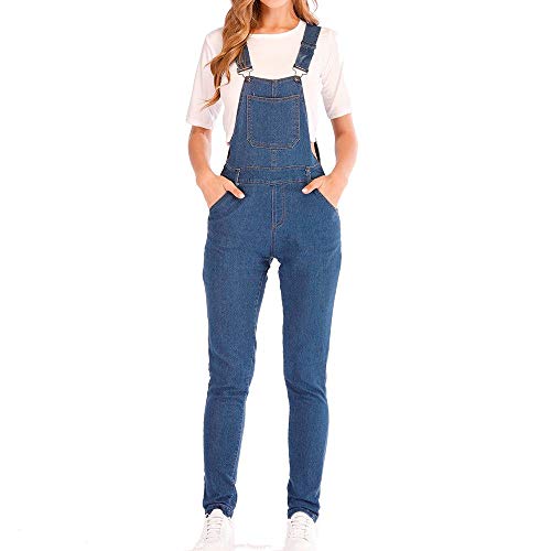 STRIR Mujer Mono Vaquero con Bolsillo Casual Jeans Pantalones de Peto Demin Largo 2019 Nuevo (L, Azul)