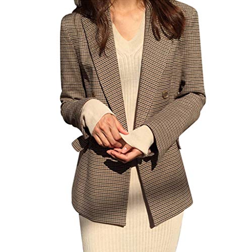 STRIR Traje Chaqueta Mujer Elegantes Otoño Chic Moda Cuadros Casual Oficina Blazer Manga Larga De Solapa con Botones Negocios Ejecutiva Fiesta Abrigo Jacket (S, Caqui)