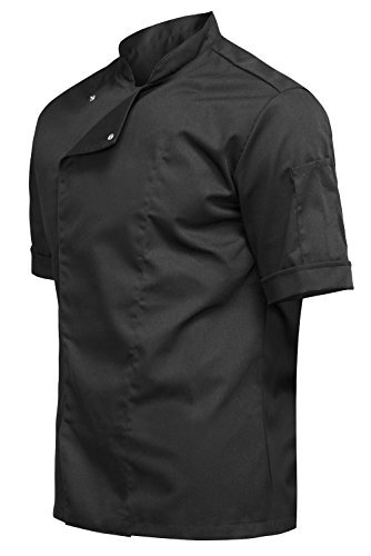 strongAnt® - Chaqueta Cocinero de Manga Corta. Uniforme de Chef Hombre. Ropa de Cocina. Tela de algodón/Tencel - Estilo Delgado, Ajuste Delgado - Hecho en EU - Noir XL