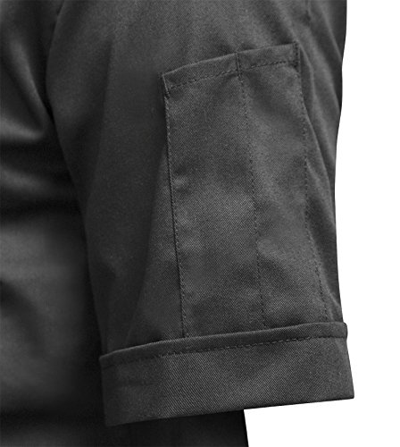 strongAnt® - Chaqueta Cocinero de Manga Corta. Uniforme de Chef Hombre. Ropa de Cocina. Tela de algodón/Tencel - Estilo Delgado, Ajuste Delgado - Hecho en EU - Noir XL