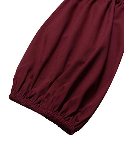 Style Dome Blusa Mujer Tops de Manga Larga Cuello Redondo con Volantess Camisa Suelta Túnica Jersey Vino Rojo XL