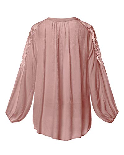 Style Dome Blusa para Mujer Camisetas Mujer Tallas Grandes Elegante Manga Largo Fiesta T Shirt Tops Blusas Manga Larga Transparente 3-Rosa S