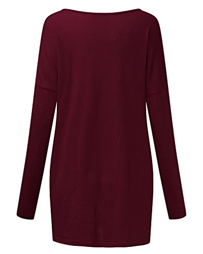 Style Dome Jerseys Mujer Largos Cuello V Manga Sudadera Casual Tops Blusa Camiseta Pull-Over Suéter Burdeos M