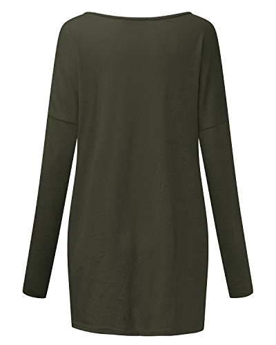 Style Dome Jerseys Mujer Largos Cuello V Manga Sudadera Casual Tops Blusa Camiseta Pull-Over Suéter Verde Militar M