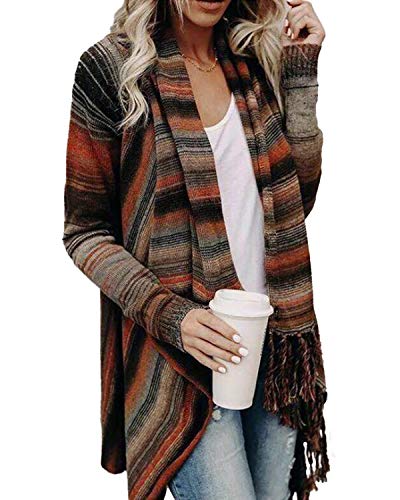 Style Dome Ponchos de Punto para Mujer Chal Elegantes para Invierno Cardigan de Capa con Bloques de Colores para Mujer Easy Cover Up 1-Negro S